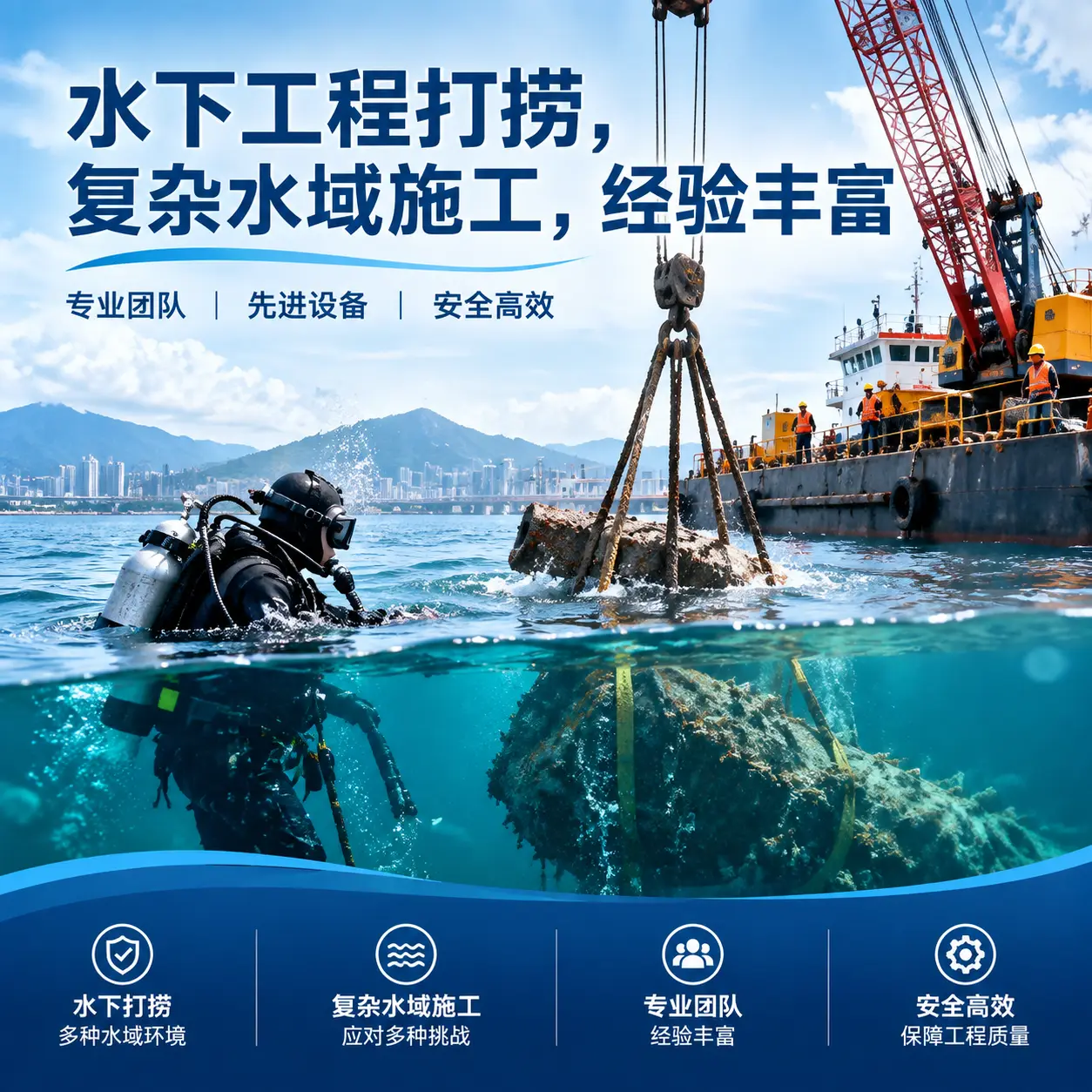 水下工程打捞，复杂水域施工，经验丰富昌吉市